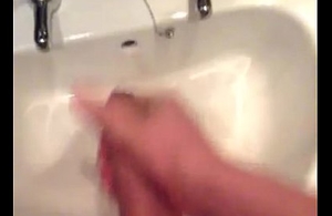 Legal age teenager jerking in bathroom gouge out